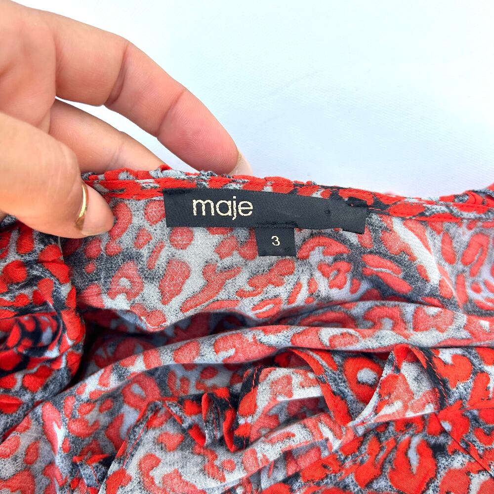 Maje Red Floral Ruffle Mini Dress - Picture 4 of 7
